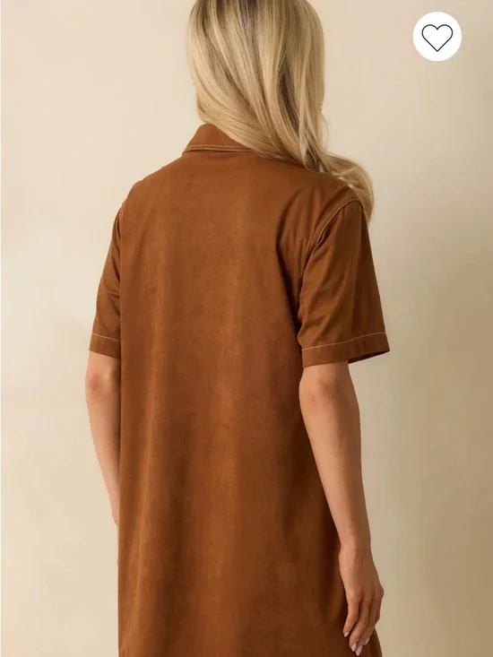 THML Brown Western faux Suede Dress medium cowgirl pearl snap - Picture 5 of 12